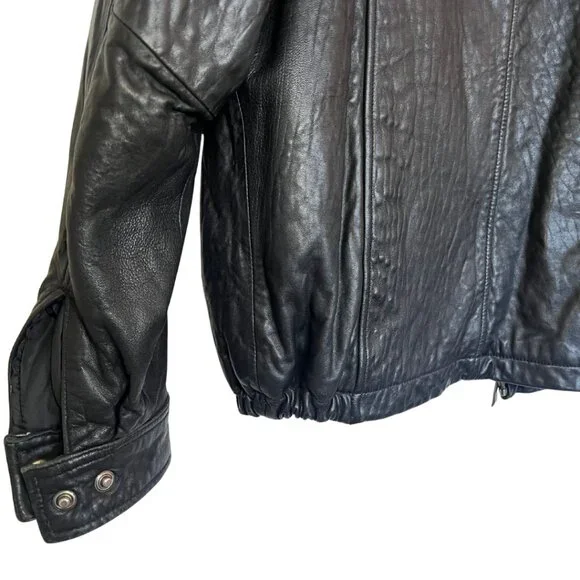 Leather Bomber Jacket | S Quilted Lining Classic Zip Up Coat - Picture 4 of 8